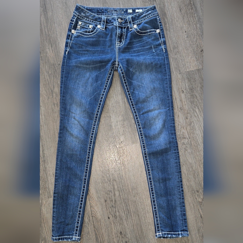 Miss Me Skinny Jeans Size 27 Feather Embellished Stretch Denim - Picture 2 of 13